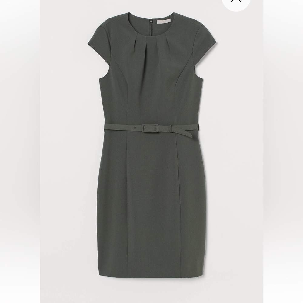 H&M Women Buisness Professional Midi Dress Size:XS Olive/Sage Green